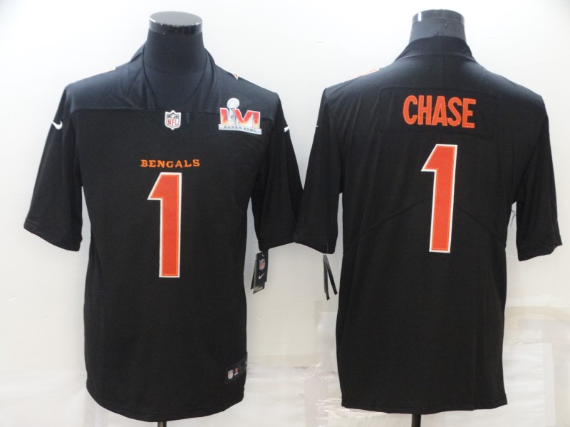 Nike Bengals 1 Ja'Marr Chase Black 2022 Super Bowl LVI Vapor Limited Jersey,We sell and wholesale Nike Bengals 1 Ja'Marr Chase Black 2022 Super Bowl LVI Vapor Limited Jersey on line form chian!